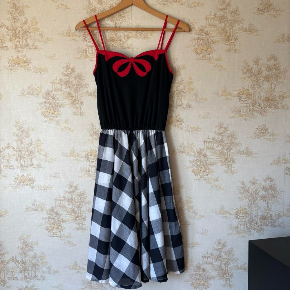 Vintage 70s 80s Vicky Vaughn Dress Gingham Bow Rockabilly Cottagecore Coquette
